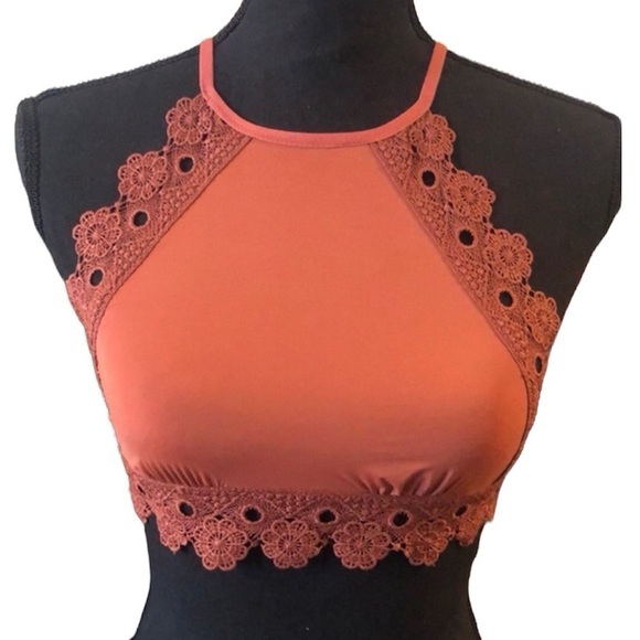 AERIE HIGH NECK LACE BRALETTE RUST BROWN SIZE XS - Picture 1 of 12